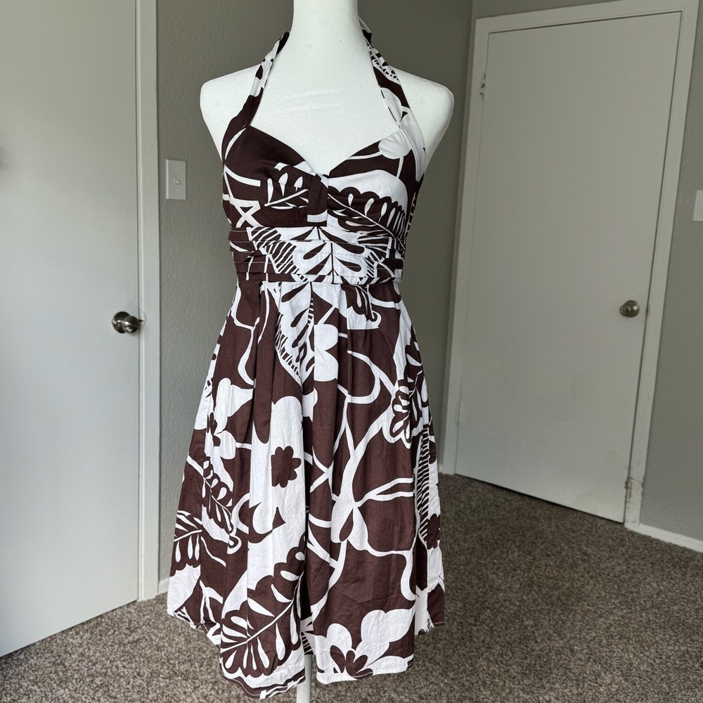 Ruby Rox Brown and White Summer Y2K Coastal Boho Women’s Size Small Halter Dress